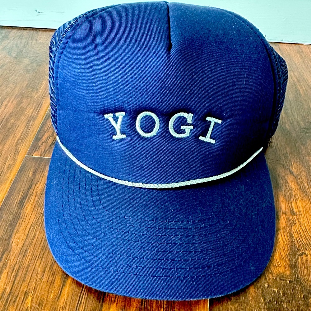 Wide brim yoga trucker hat